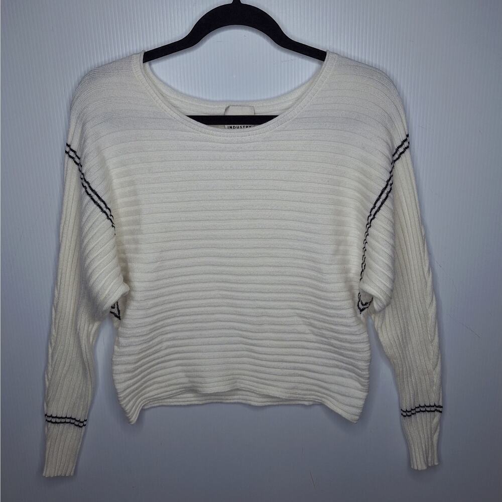 Industry Ribbed Varsity Sweater Small Dolman Sleeve Black and White Slouchy Soft - Picture 9 of 11
